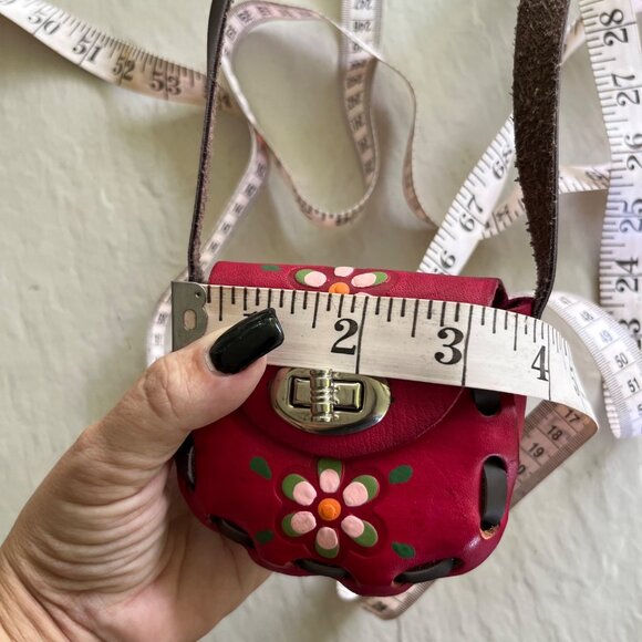 Handmade Mexican Floral Painted Leather Whipstitch Girls Crossbody Bag Purse - Picture 8 of 8